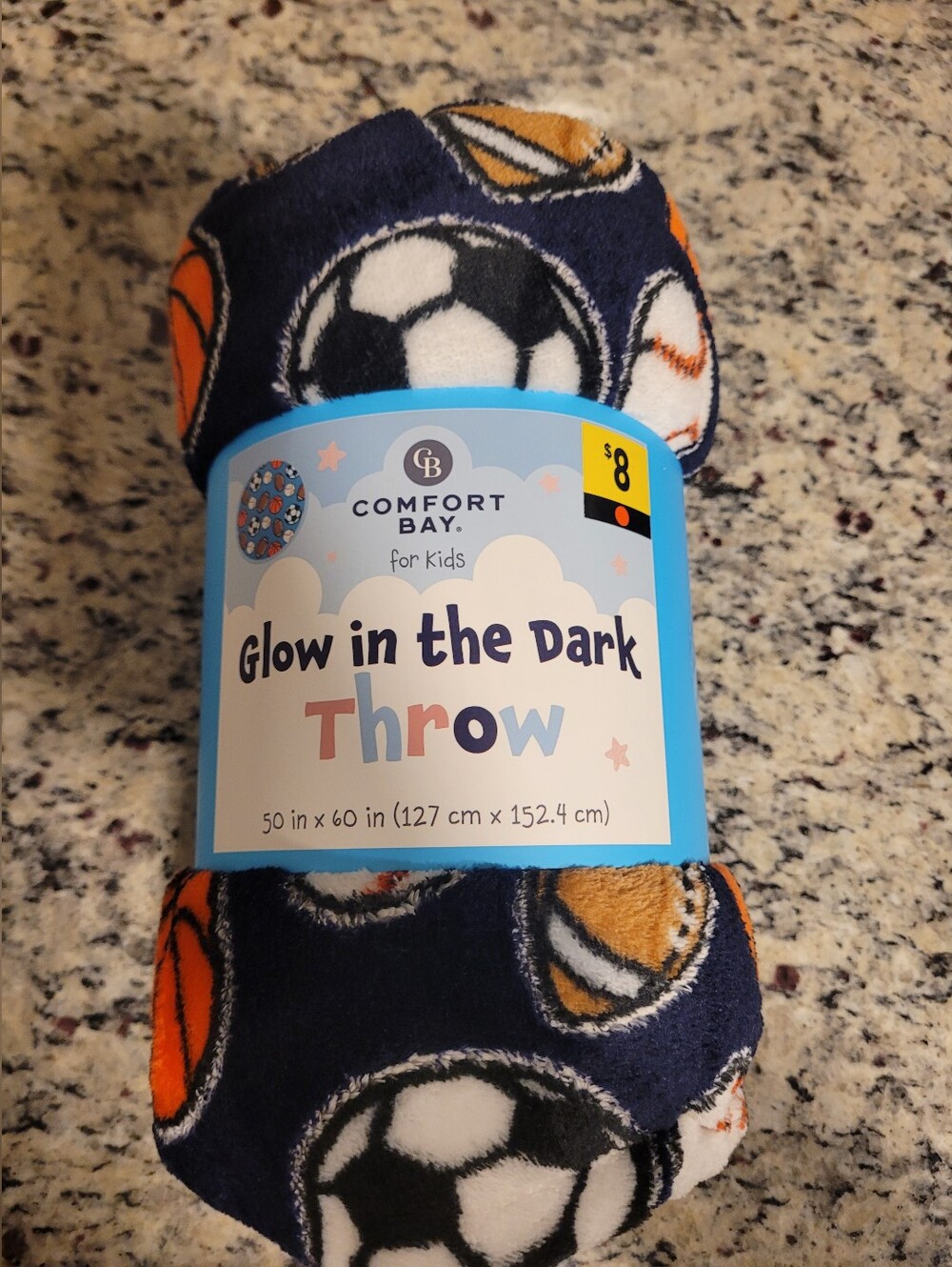 Comfort Bay Glow in the Dark Kids Throw - Sports Pattern - Navy/Orange/White